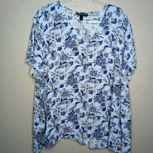 Lane Bryant Blue Floral Print Blouse - Picture 1 of 6